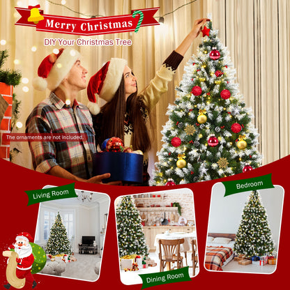 Pre-lit Snow Flocked Christmas Tree with Red Berries and LED Lights-7.5 Feet, Green Christmas Tree at Gallery Canada