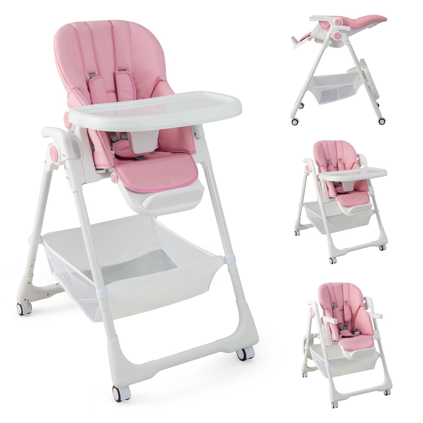 Convertible Infant Dining Chair with 5 Backrest and 3 Footrest Positions, Pink at Gallery Canada