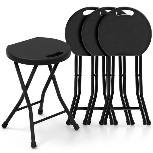 Set of 4 18 Inch Collapsible Round Stools with Handle, Black - Gallery Canada