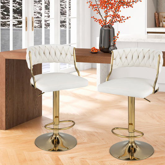 Swivel Barstool with Woven Back Set of 2 for Kitchen Island Cafe, White - Gallery Canada