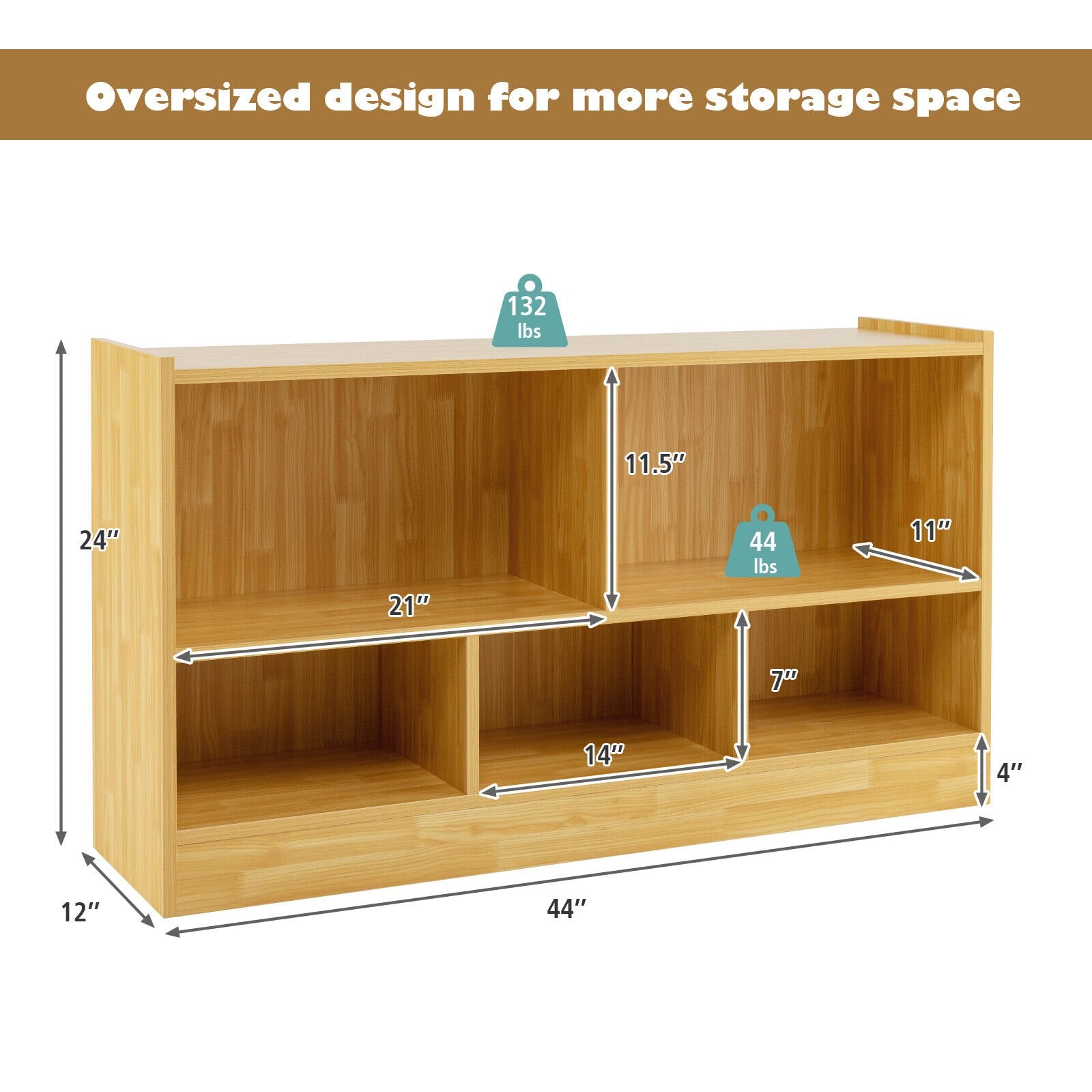 Kids 2-Shelf Bookcase 5-Cube Wood Toy Storage Cabinet Organizer, Beige - Gallery Canada