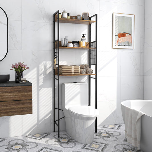 3-Tier Over-the-Toilet Storage Rack with 3 Hooks, Rustic Brown - Gallery Canada