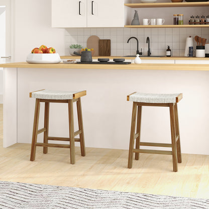 Set of 2 25.5 Inch Dining Bar Stool with Seaweed Woven Seat, Beige Bar Stools at Gallery Canada