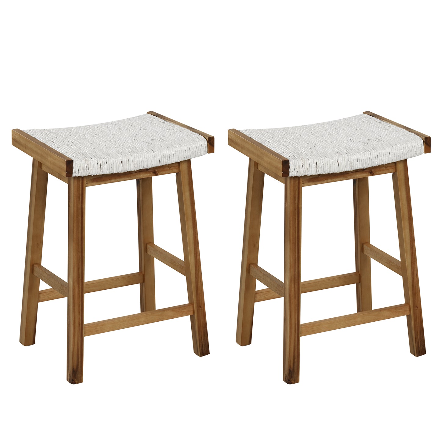 Set of 2 25.5 Inch Dining Bar Stool with Seaweed Woven Seat, Beige Bar Stools Beige at Gallery Canada