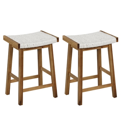 Set of 2 25.5 Inch Dining Bar Stool with Seaweed Woven Seat, Beige Bar Stools Beige at Gallery Canada