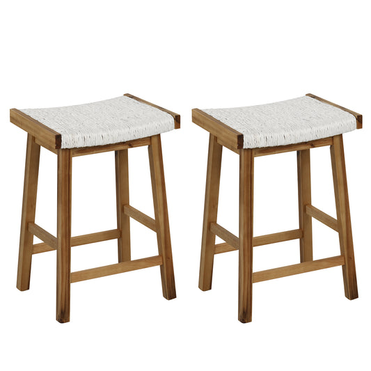 Set of 2 25.5 Inch Dining Bar Stool with Seaweed Woven Seat, Beige Bar Stools Beige at Gallery Canada