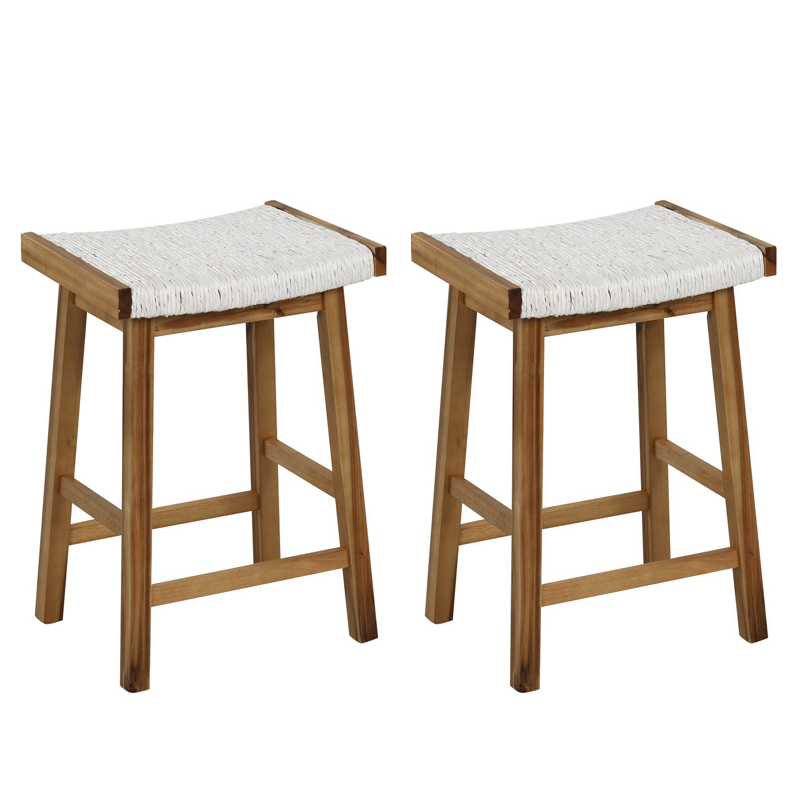 Set of 2 25.5 Inch Dining Bar Stool with Seaweed Woven Seat, Beige Bar Stools at Gallery Canada