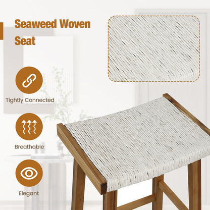 Set of 2 25.5 Inch Dining Bar Stool with Seaweed Woven Seat, Beige Bar Stools at Gallery Canada