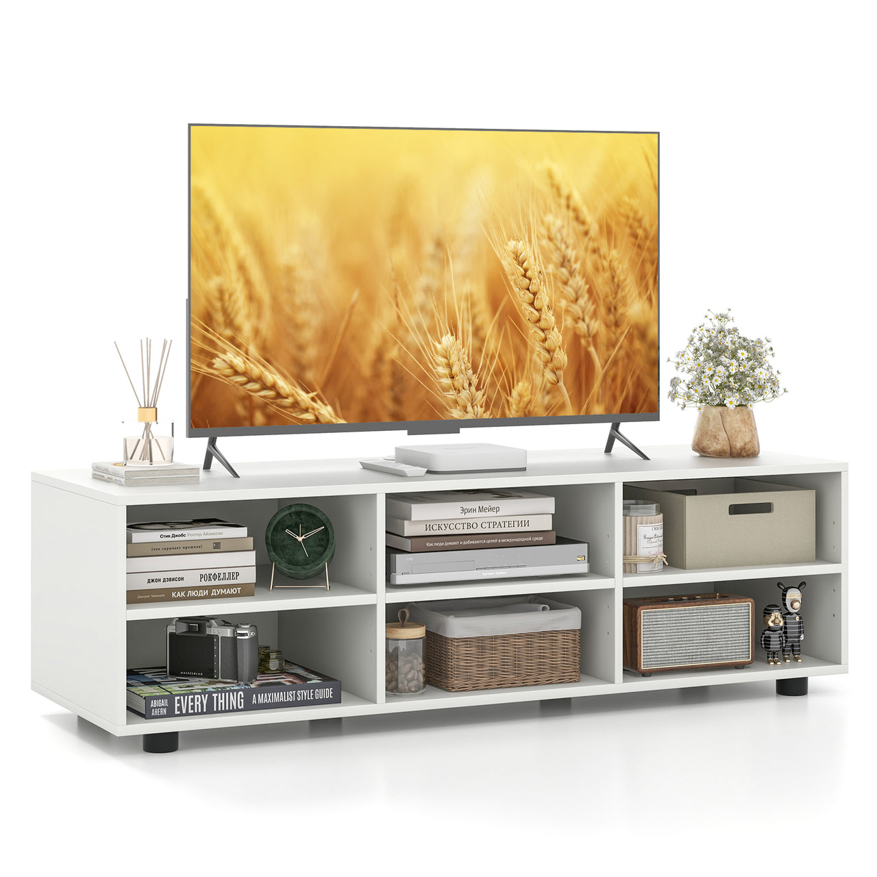 TV Stand for TV up to 55 Inch with 6 Storage Compartments - Gallery View 4 of 10