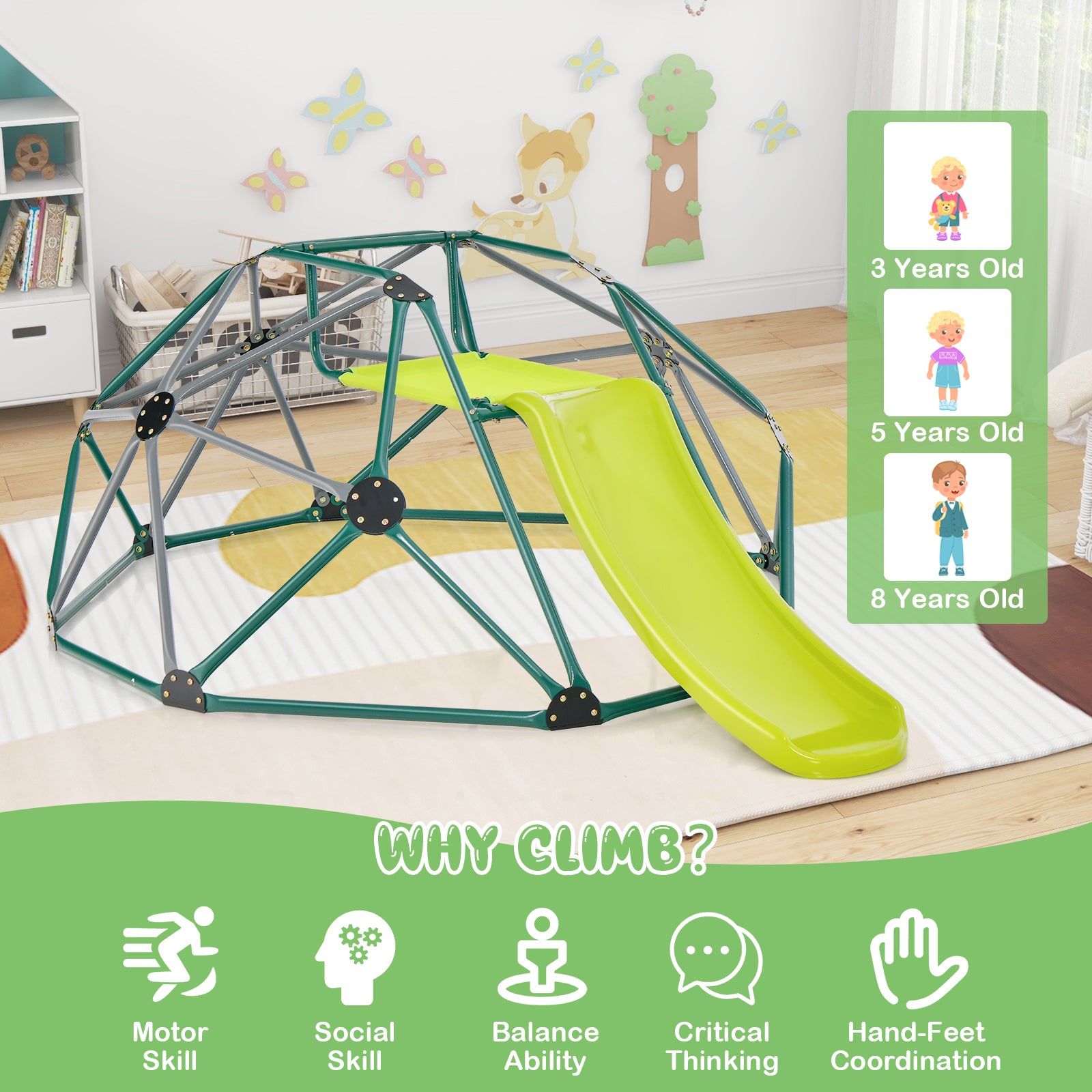 Kids Climbing Dome with Slide and Fabric Cushion for Garden Yard, Green Climbers & Slides at Gallery Canada