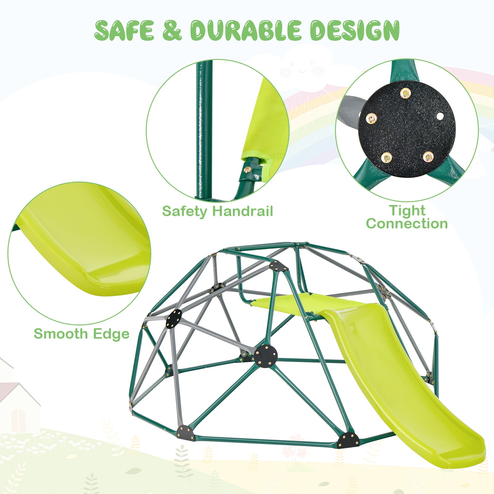 Kids Climbing Dome with Slide and Fabric Cushion for Garden Yard, Green Climbers & Slides at Gallery Canada