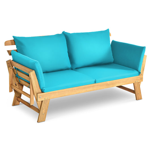 Adjustable Patio Convertible Sofa, Thick Cushion, Turquoise