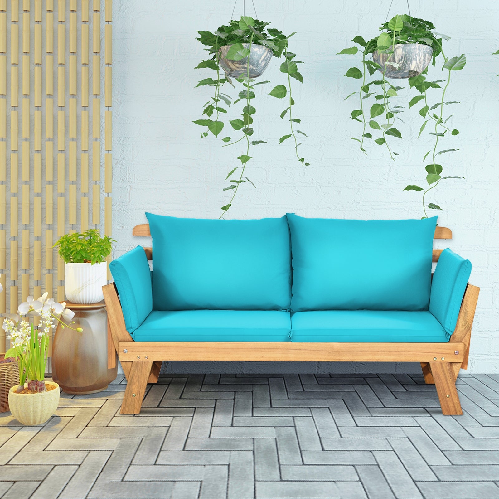 Adjustable Patio Convertible Sofa with Thick Cushion, Turquoise Outdoor Benches at Gallery Canada