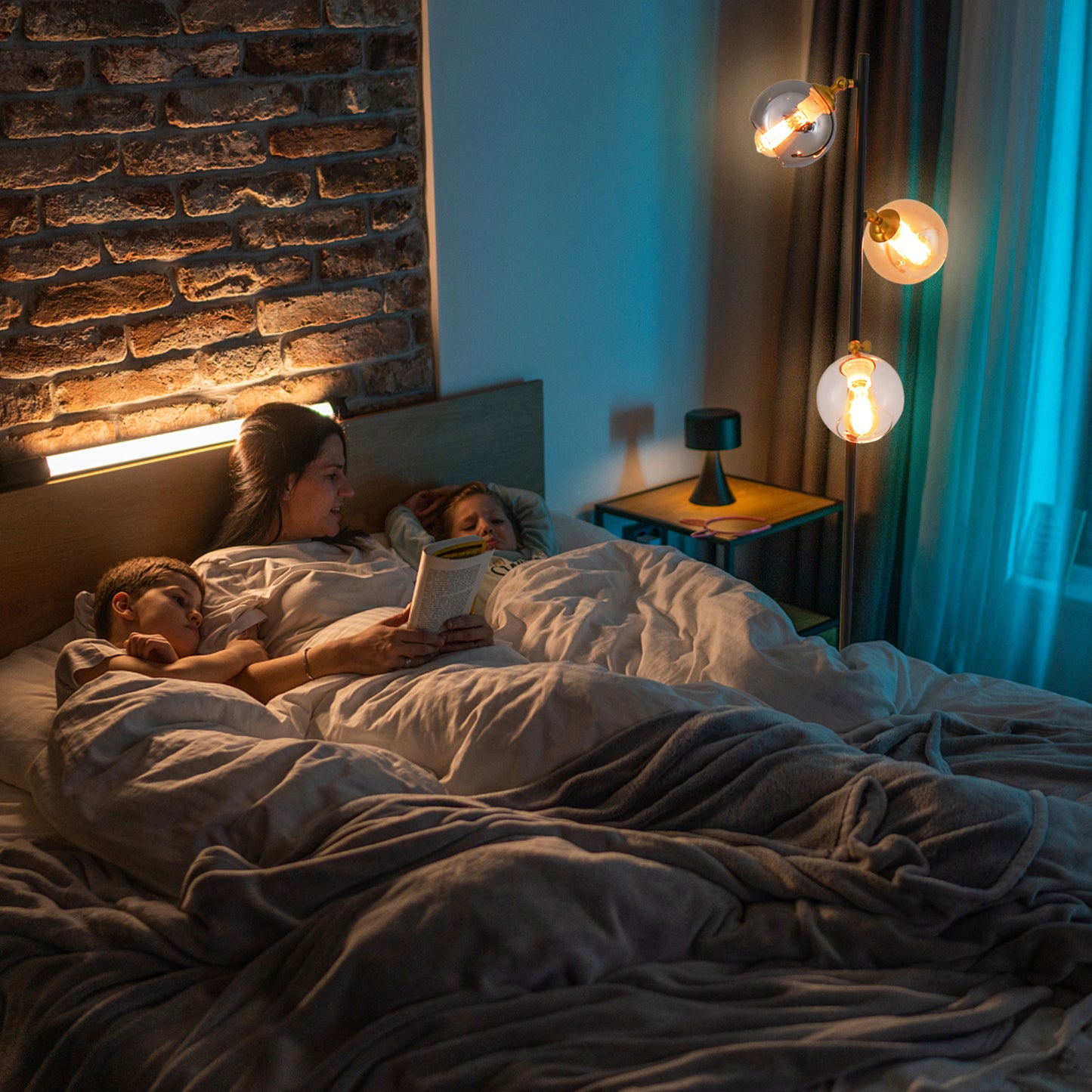 Mid Century Floor Lamp with 3 Glass Globe Lampshades and Weighted Base, Black Table & Floor Lamps at Gallery Canada