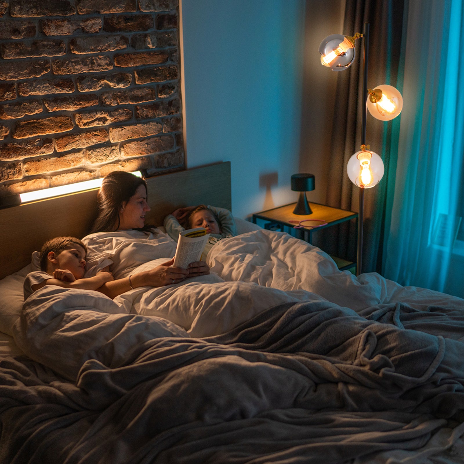 Mid Century Floor Lamp with 3 Glass Globe Lampshades and Weighted Base, Black Table & Floor Lamps at Gallery Canada