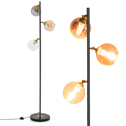 Mid Century Floor Lamp, 3 Glass Globe Shades, Weighted Base, Black Table & Floor Lamps Black at Gallery Canada