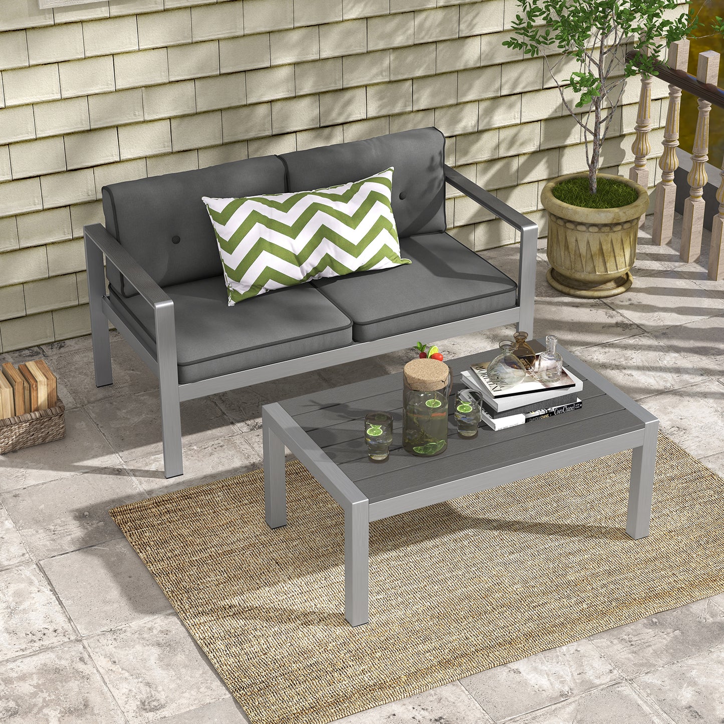 Contemporary 2-Person Sofa Chair with WPC Armrests for Balcony Backyard Porch, Gray Sofas & Loveseats at Gallery Canada