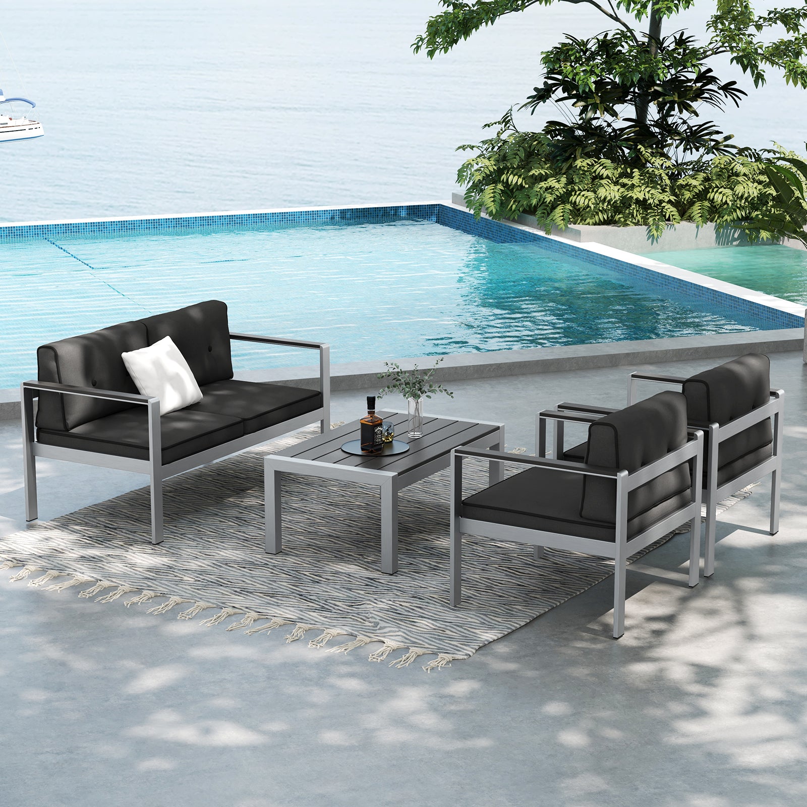 Contemporary 2-Person Sofa Chair with WPC Armrests for Balcony Backyard Porch, Gray Sofas & Loveseats at Gallery Canada
