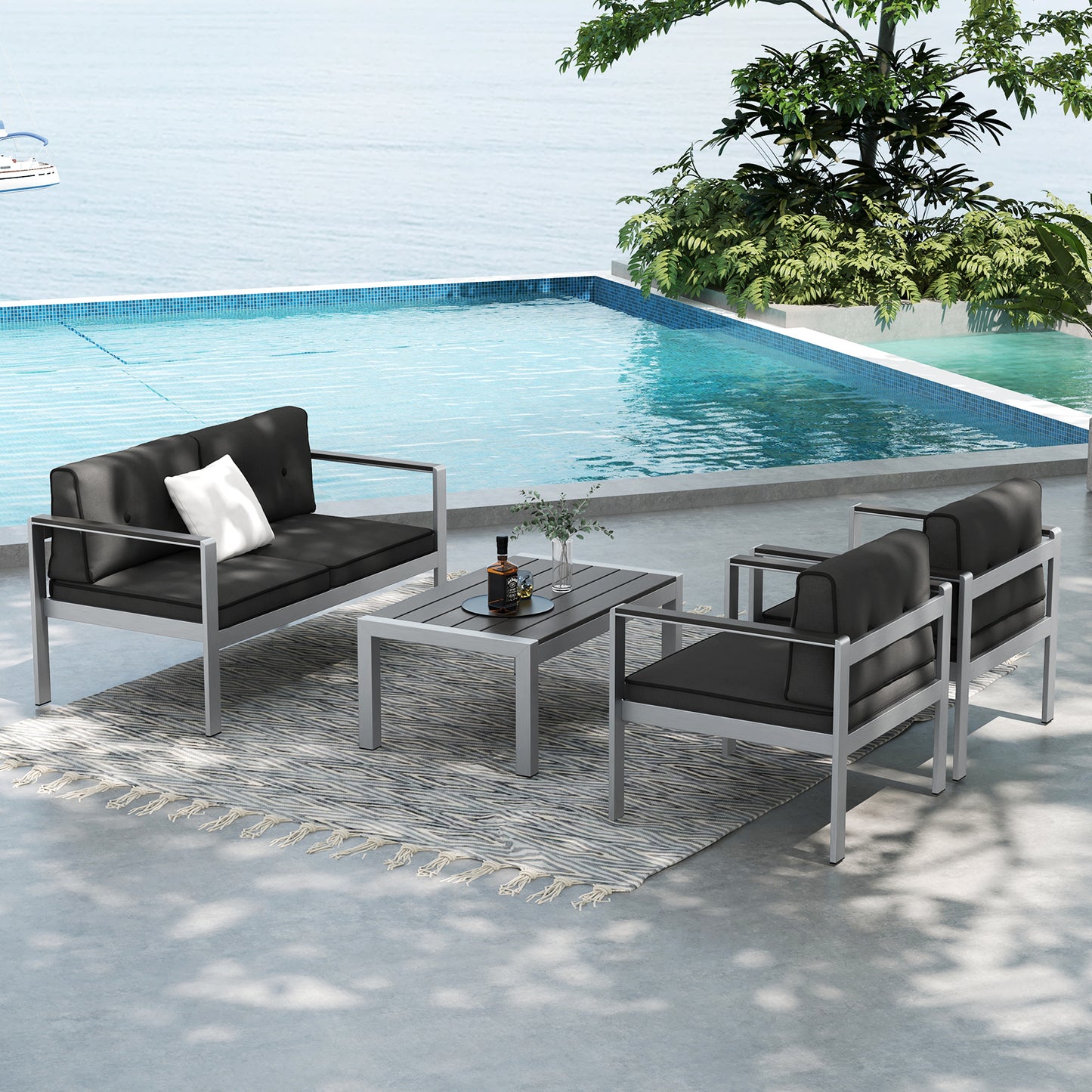 Contemporary 2-Person Sofa Chair with WPC Armrests for Balcony Backyard Porch, Gray Sofas & Loveseats at Gallery Canada