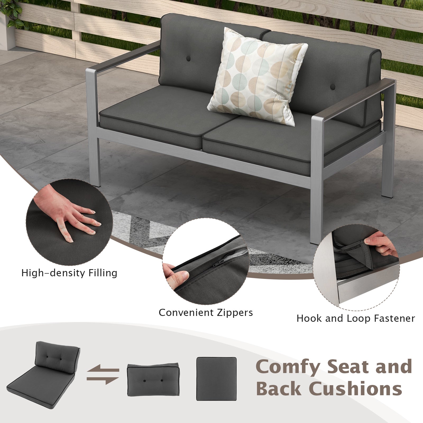Contemporary 2-Person Sofa Chair with WPC Armrests for Balcony Backyard Porch, Gray Sofas & Loveseats at Gallery Canada