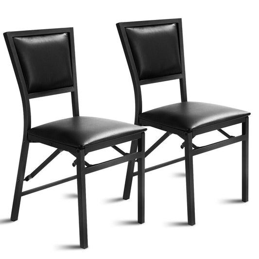 Set of 2 Metal Folding Dining Chairs, Space Saving Design, Black Dining Chairs Black at Gallery Canada