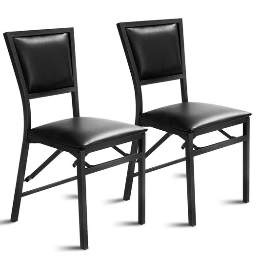 Set of 2 Metal Folding Dining Chairs, Space Saving Design, Black Dining Chairs Black at Gallery Canada