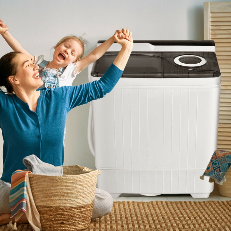26 Pound Portable Semi-automatic Washing Machine with Built-in Drain Pump, Gray Washing Machines at Gallery Canada