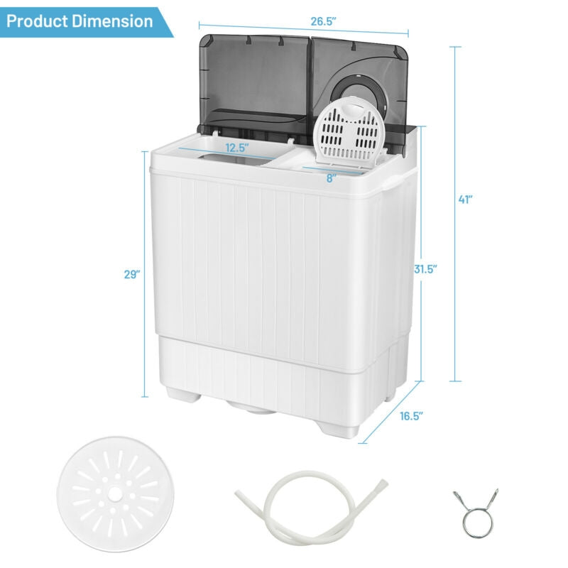 26 Pound Portable Semi-automatic Washing Machine with Built-in Drain Pump, Gray Washing Machines at Gallery Canada