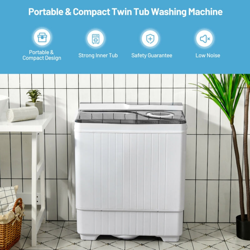 26 Pound Portable Semi-automatic Washing Machine with Built-in Drain Pump, Gray Washing Machines at Gallery Canada