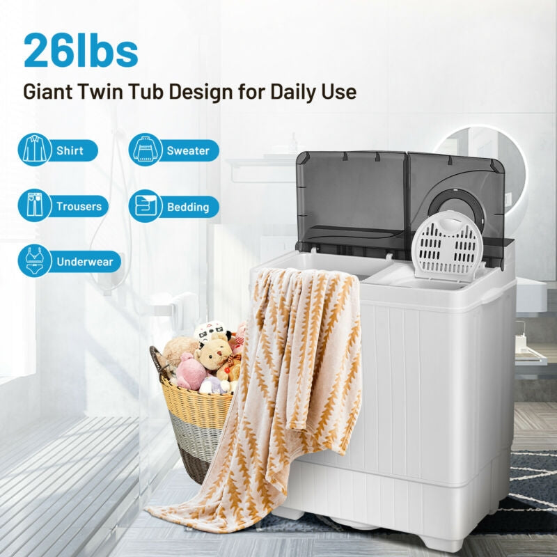 26 Pound Portable Semi-automatic Washing Machine with Built-in Drain Pump, Gray Washing Machines at Gallery Canada