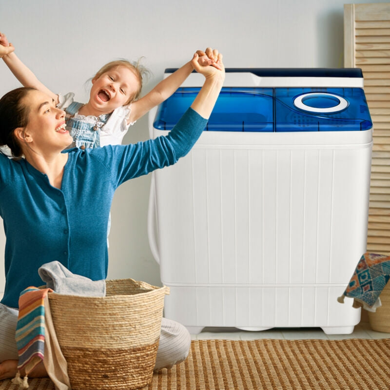 26 Pound Portable Semi-Automatic Washing Machine with Built-in Drain Pump, Blue Washing Machines at Gallery Canada
