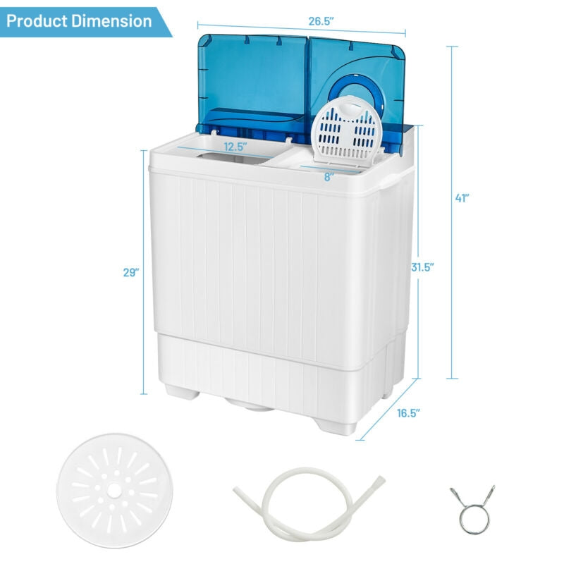 26 Pound Portable Semi-Automatic Washing Machine with Built-in Drain Pump, Blue Washing Machines at Gallery Canada