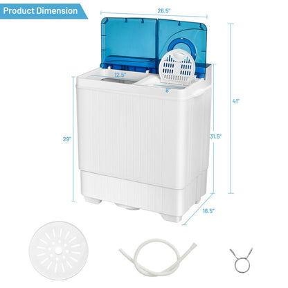 26 Pound Portable Semi-Automatic Washing Machine with Built-in Drain Pump, Blue Washing Machines at Gallery Canada