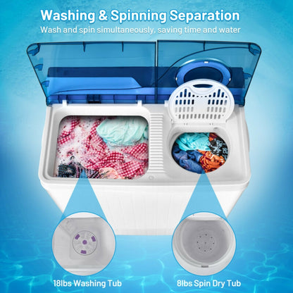 26 Pound Portable Semi-Automatic Washing Machine with Built-in Drain Pump, Blue Washing Machines at Gallery Canada