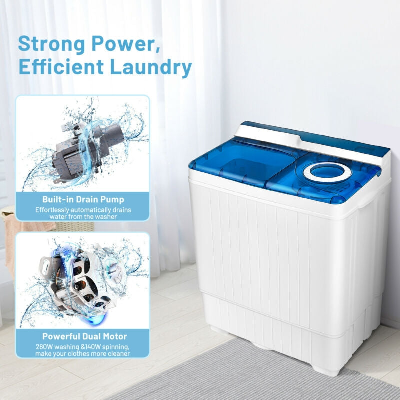 26 Pound Portable Semi-Automatic Washing Machine with Built-in Drain Pump, Blue Washing Machines at Gallery Canada