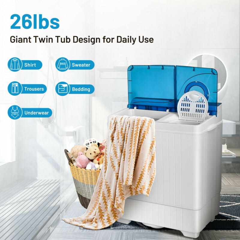26 Pound Portable Semi-Automatic Washing Machine with Built-in Drain Pump, Blue Washing Machines at Gallery Canada