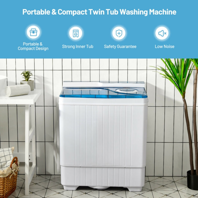 26 Pound Portable Semi-Automatic Washing Machine with Built-in Drain Pump, Blue Washing Machines at Gallery Canada