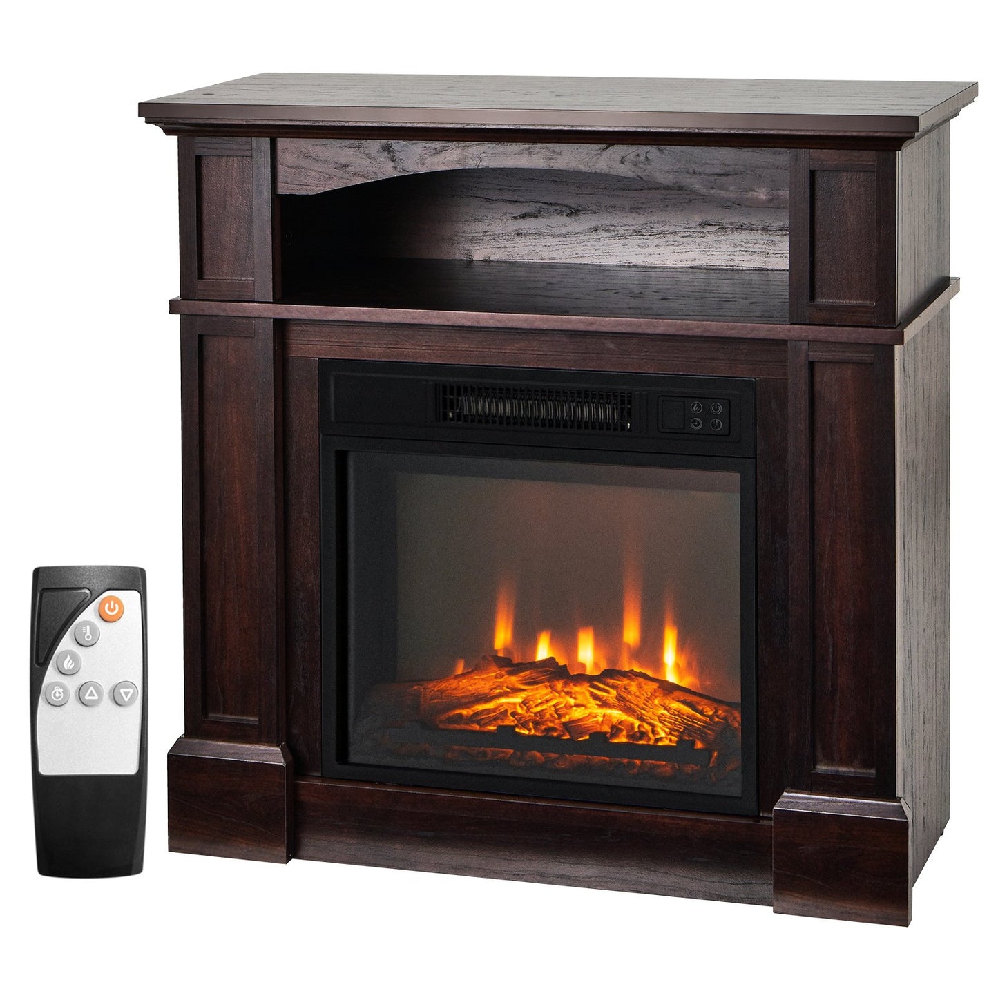 32 Inch 1400W Electric TV Stand Fireplace with Shelf, Natural - Gallery Canada