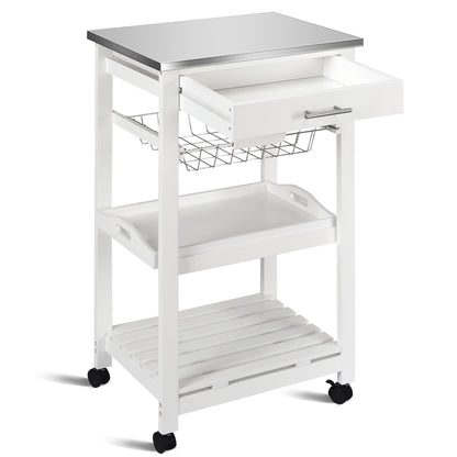 Kitchen Island Cart with Stainless Steel Tabletop and Basket, White Kitchen Islands & Carts White at Gallery Canada