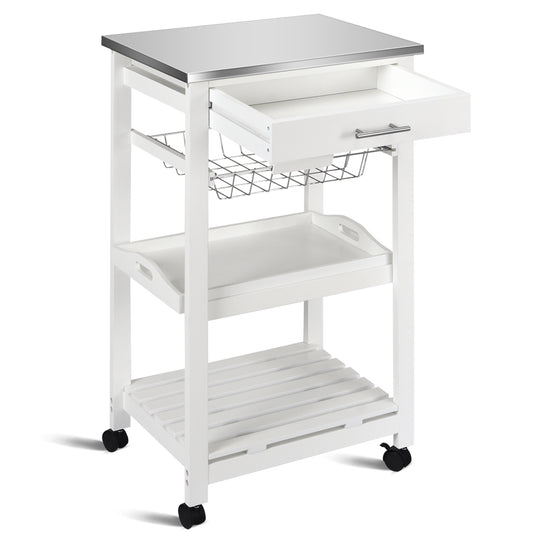 Kitchen Island Cart with Stainless Steel Tabletop and Basket, White Kitchen Islands & Carts White at Gallery Canada