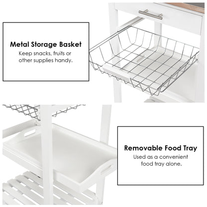Kitchen Island Cart with Stainless Steel Tabletop and Basket, White Kitchen Islands & Carts at Gallery Canada
