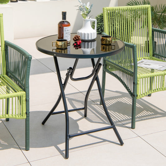 23 Inch Round Bistro Table, Tempered Glass Tabletop, Black Patio Dining Tables Black at Gallery Canada