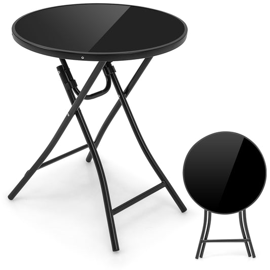 23 Inch Round Bistro Table, Tempered Glass Tabletop, Black Patio Dining Tables Black at Gallery Canada