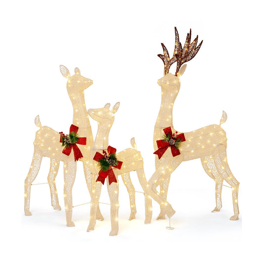 3-Piece Pre-lit Christmas Reindeer Family with 230 Warm White LED Lights - Gallery Canada