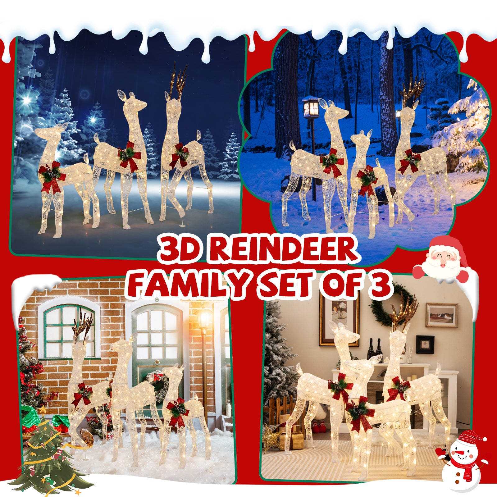 3-Piece Pre-Lit Christmas Reindeer Family, 230 Warm White LED Lights Christmas Decor & Accessories at Gallery Canada
