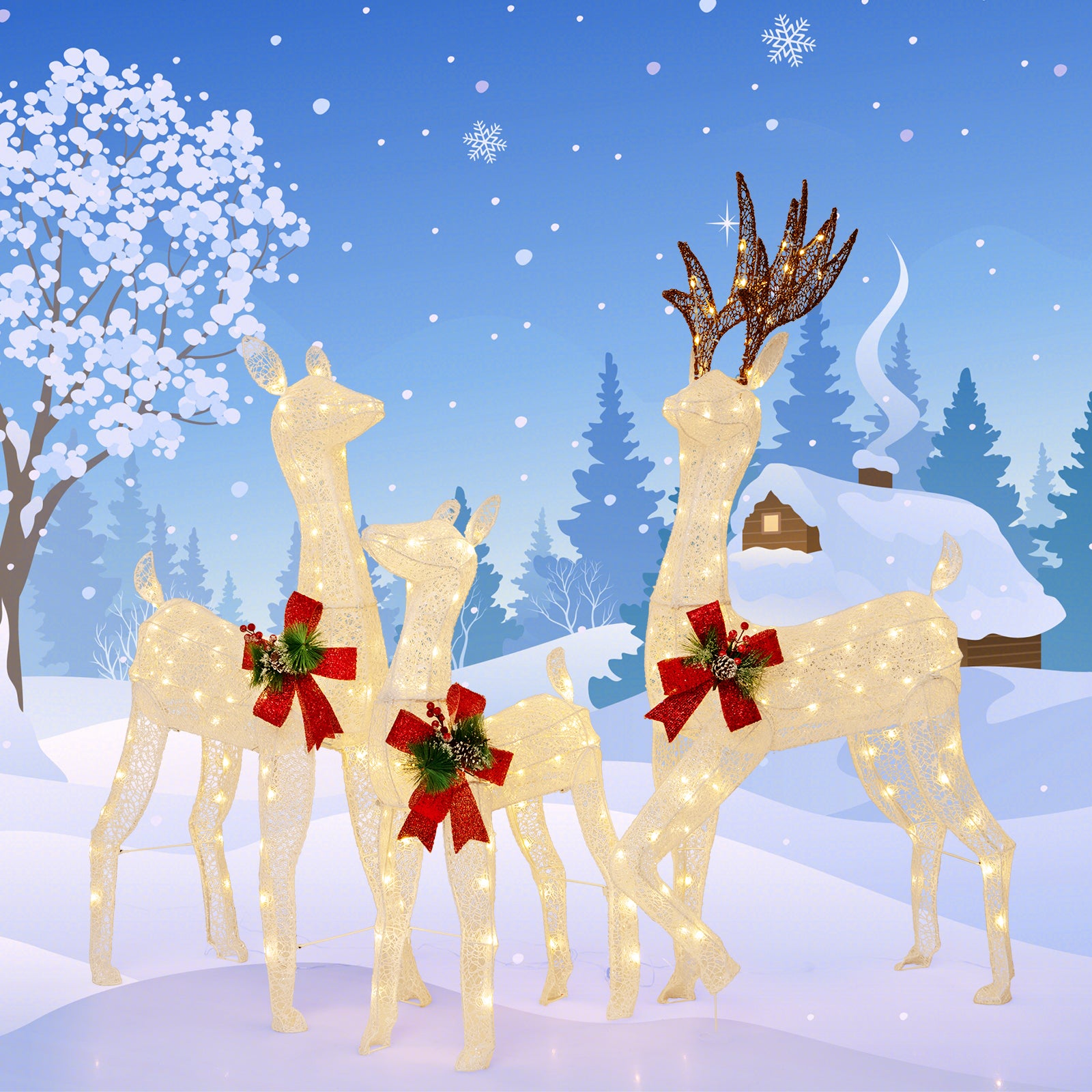 3-Piece Pre-Lit Christmas Reindeer Family, 230 Warm White LED Lights Christmas Decor & Accessories at Gallery Canada