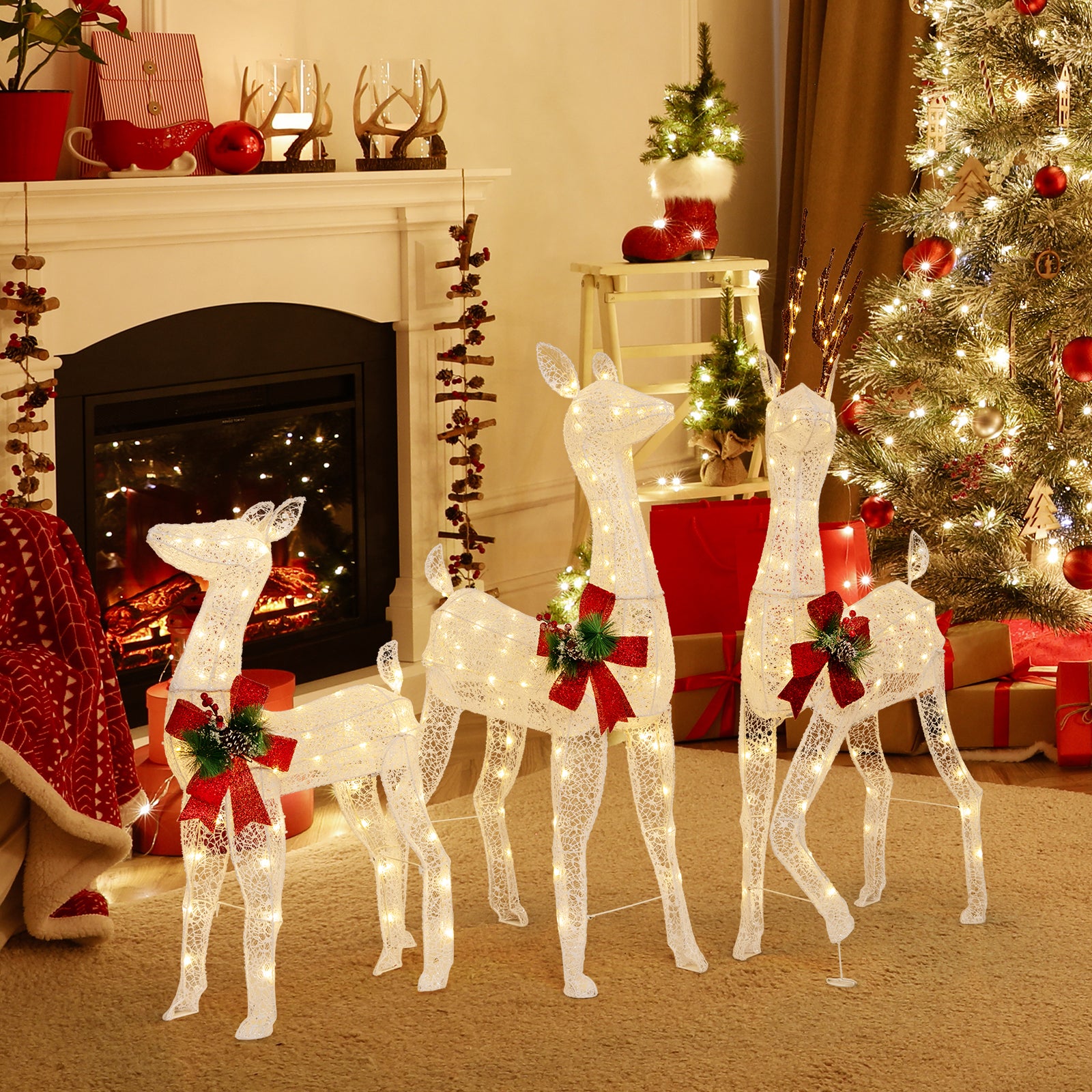 3-Piece Pre-Lit Christmas Reindeer Family, 230 Warm White LED Lights Christmas Decor & Accessories at Gallery Canada