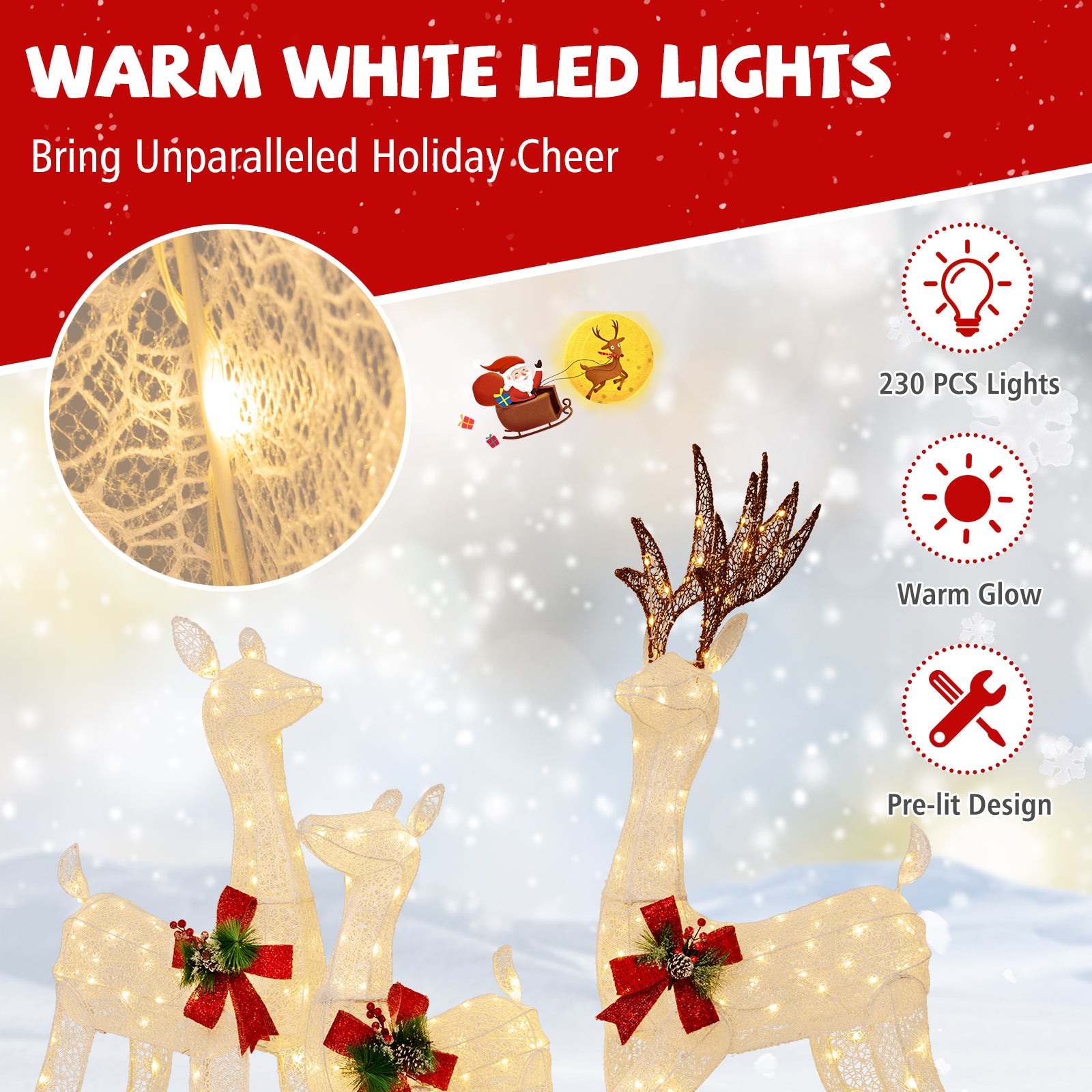 3-Piece Pre-Lit Christmas Reindeer Family, 230 Warm White LED Lights Christmas Decor & Accessories at Gallery Canada