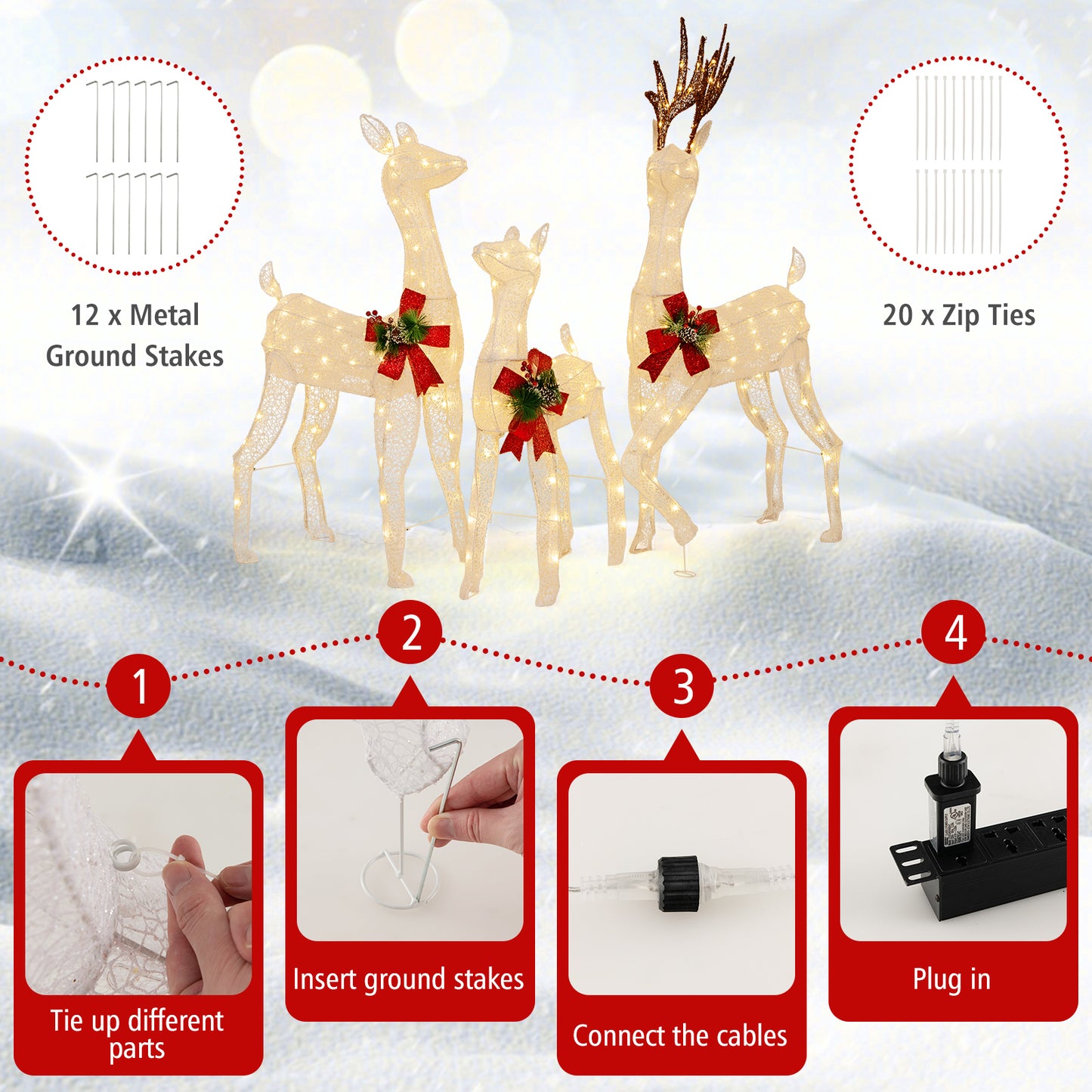 3-Piece Pre-Lit Christmas Reindeer Family, 230 Warm White LED Lights Christmas Decor & Accessories at Gallery Canada