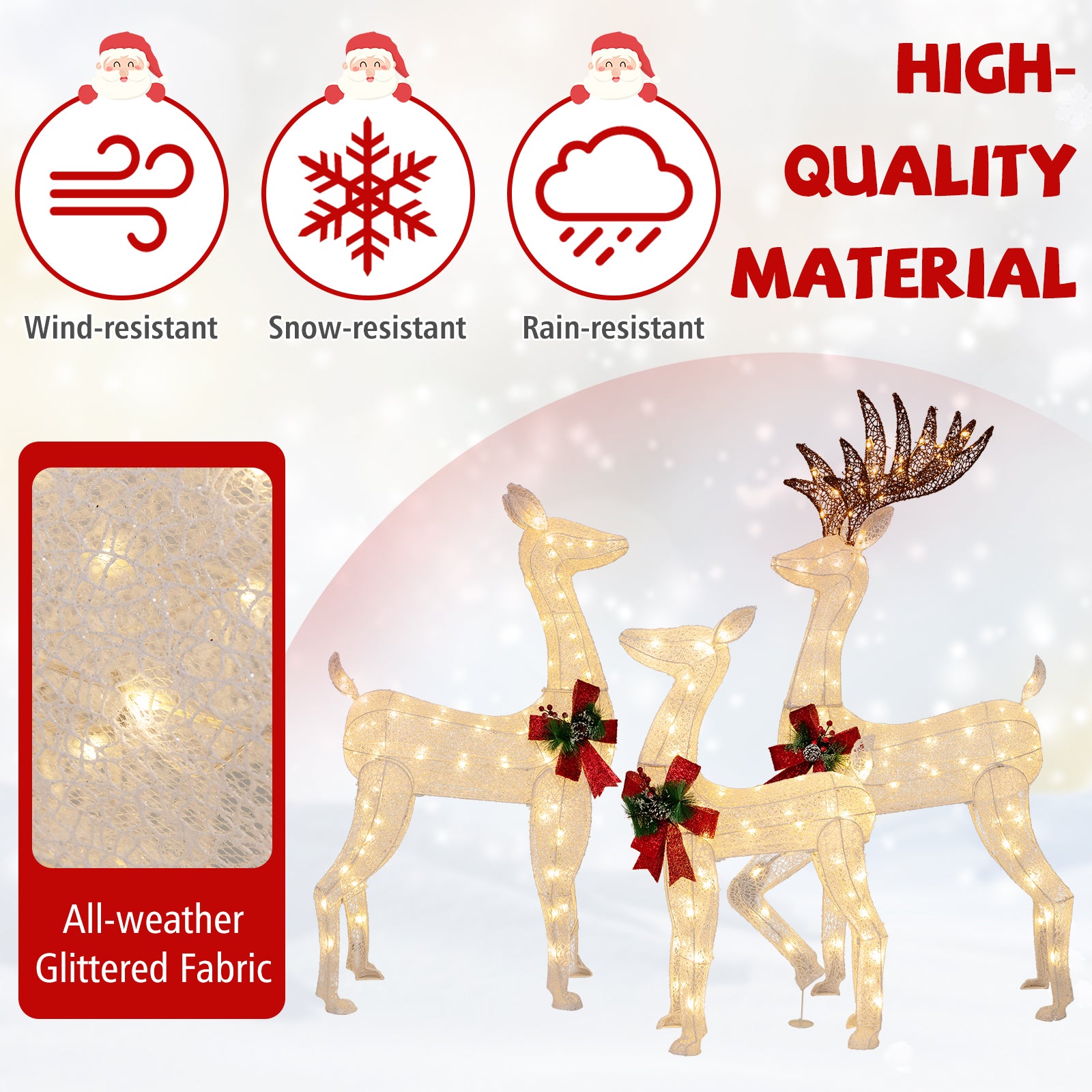 3-Piece Pre-Lit Christmas Reindeer Family, 230 Warm White LED Lights Christmas Decor & Accessories at Gallery Canada